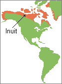 map of North America and Greenland showing the homeland of the Inuit people