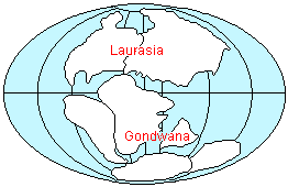 Map of Laurasia and Gondwana