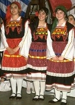 photo of three Greek Canadian women in traditional Greek clothes