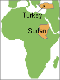 Map of Sudan and Turkey