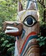 Photo of a carved and painted pole created by North West Coast Indians