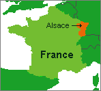 map of France highlighting Alsace