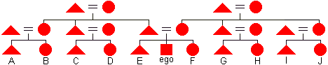 diagram of an extended family with some members labeled with letters