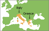 map of Europe highlighting Italy and Greece