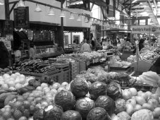 Photo of a vegetable market as seen with monochromatic vision