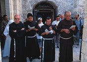 photo of four Catholic monks on a pilgimage in Jerusalem