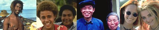 Four pictues of people from around the world--an Afro-Caribbean man, two girls from Fiji, a man and a woman from China, and two young women from Northern Europe