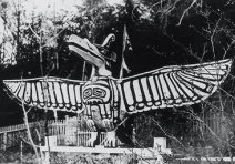 Photo of a large Northwest Coast wood carving of a bird
