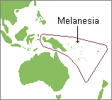 Map showing the islands of Melanesia in the Southwest Pacific Ocean