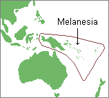 map of the Southwest Pacific Ocean with Melanesia highlighted