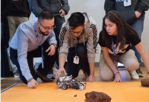 Members of the NASA Community College Aerospace Scholars (NCAS) participate in the Rover competition on Feb. 14, 2018 at the Gilruth Ballroom stage. Photo courtesy of NASA